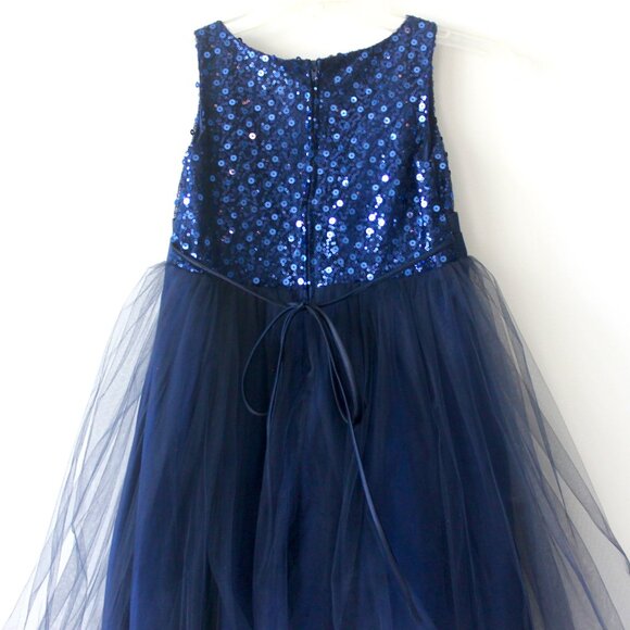 Kid's Dream Navy Blue Sequin Curly Tulle Sleeveless Knee-Length Party Dress 8-10 - Picture 5 of 10